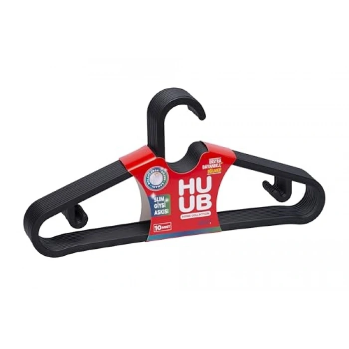 Siyah Slim Elbise Askısı, 10 Adet Set