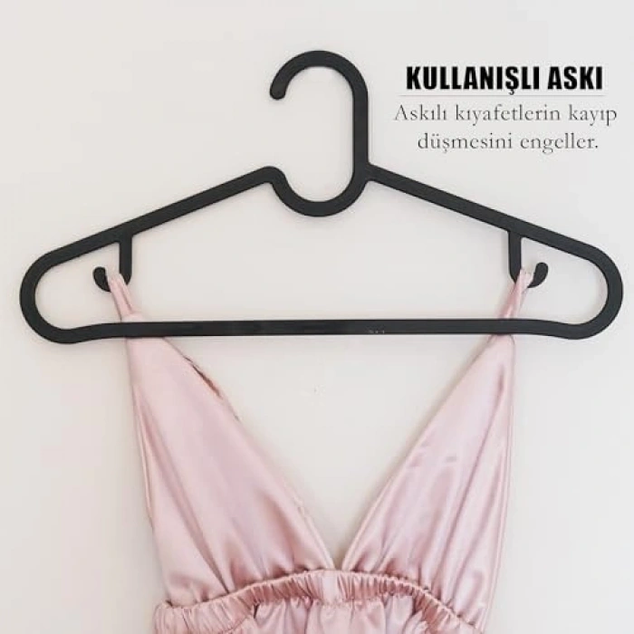 Siyah Slim Elbise Askısı, 10 Adet Set