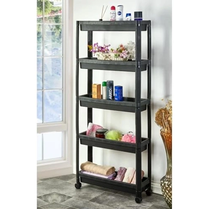 Siyah Tekerlekli 5 Katlı Raf Ünitesi, Dikey Düzenleme