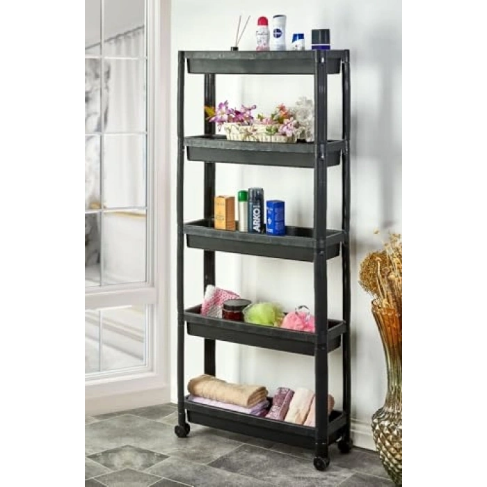 Siyah Tekerlekli 5 Katlı Raf Ünitesi, Dikey Düzenleme