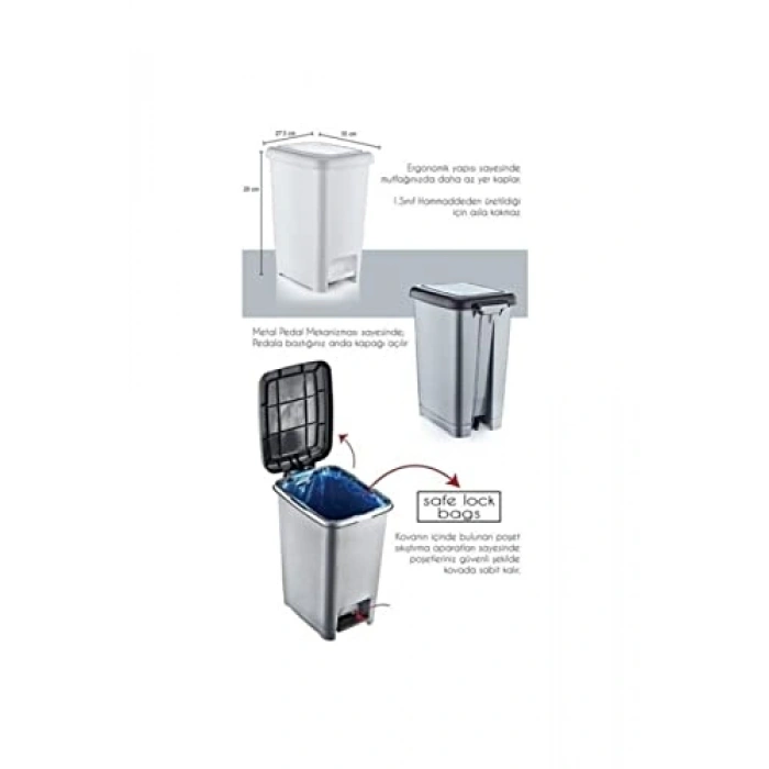 Slim Pedallı Çöp Kovası, 60 lt Kapasite ile Pratik Kullanım