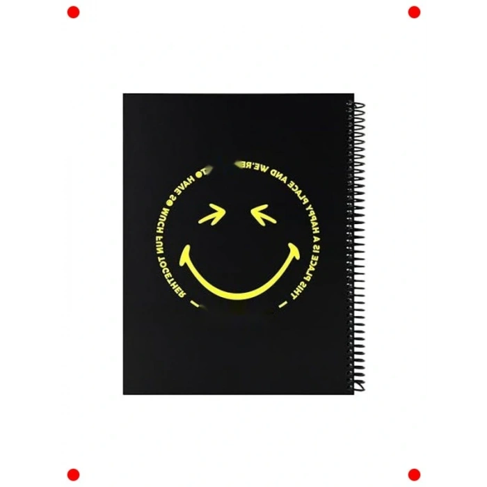 Smiley Desenli Sert Kapaklı Çizgili Defter