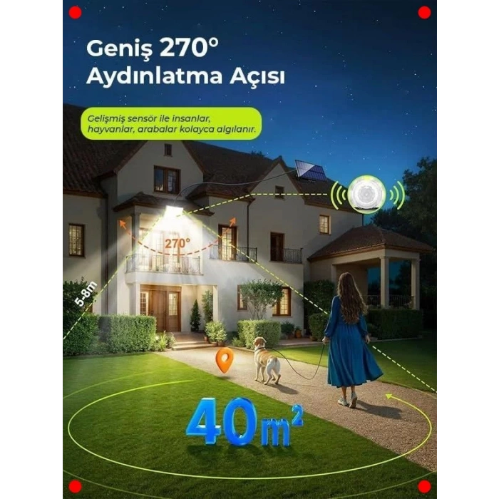 Solar Hareket Sensörlü Dış Mekan Projektörü