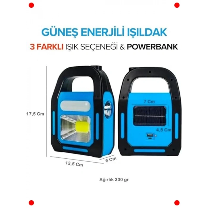 Solar LED Kamp Feneri ve Işıldak: USB Şarjlı
