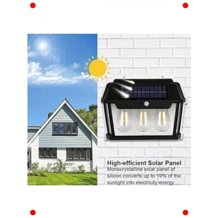 Solar Rustik Duvar Apliği Seti (3 Adet) Sensörlü