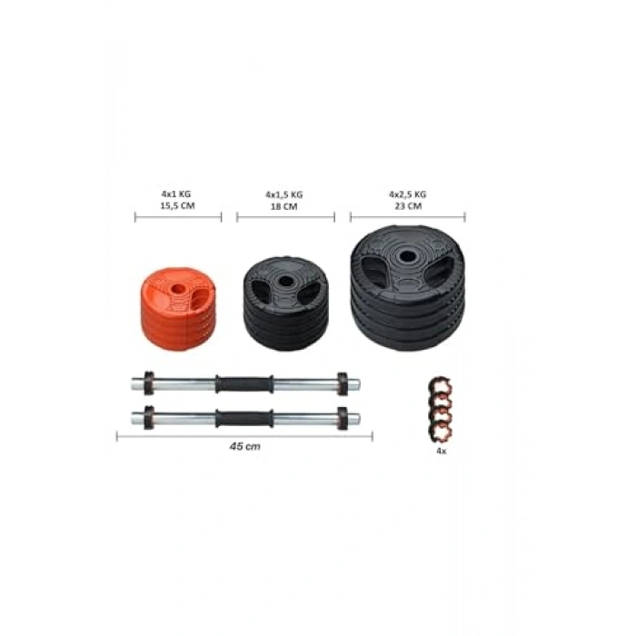 spor 21  (2x10,5) Multifonksiyonel Grip Plate Dambıl Seti Turuncu -Siyah