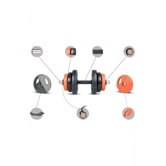 spor 21  (2x10,5) Multifonksiyonel Grip Plate Dambıl Seti Turuncu -Siyah