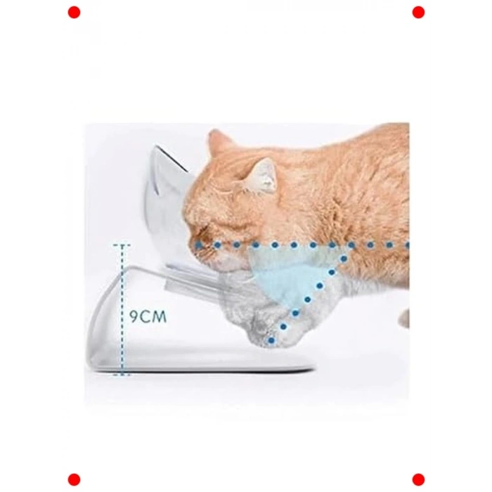 Standlı Kedi Kafalı Şeffaf Mama Kabı 2li