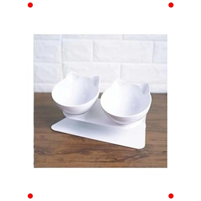 Standlı Kedi Mama Kabı Seti (2li) - Beyaz