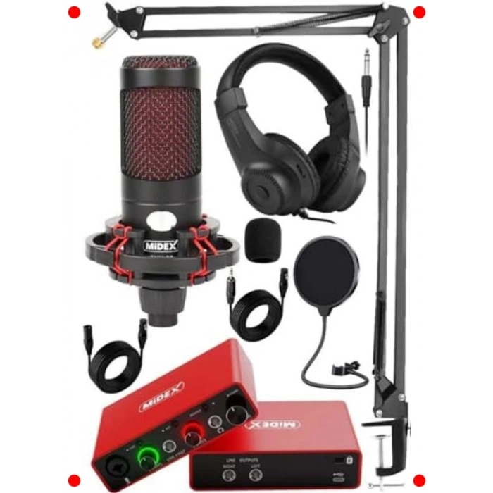 Stüdyo Ses Kartlı Kondenser Mikrofon Kulaklık Seti