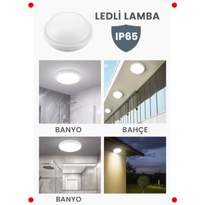 Su Geçirmez LED Tavan Duvar Lambası, 15W Beyaz Işık