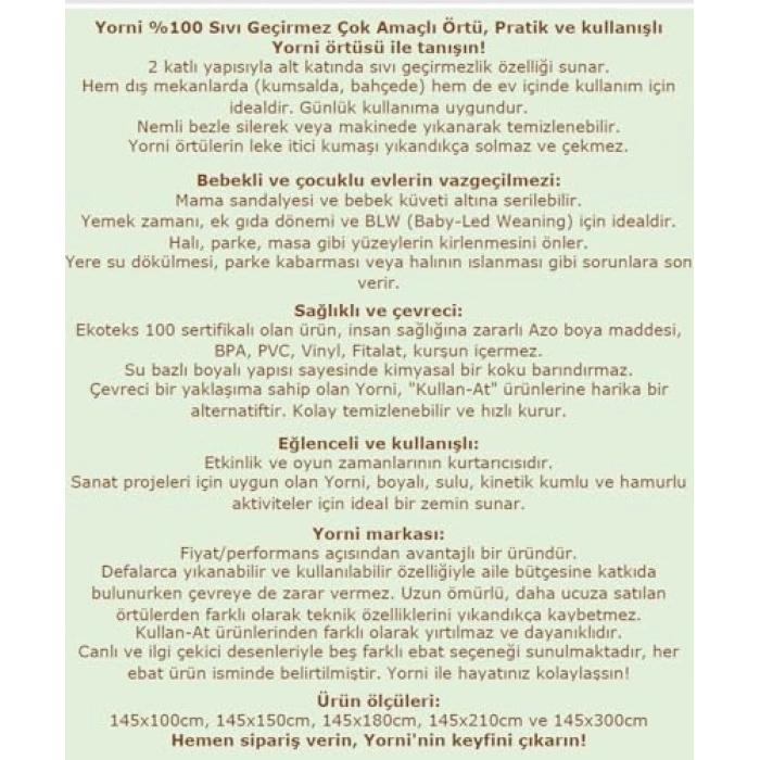 Su Geçirmez Masa Örtüsü, Ekoteks Sertifikalı