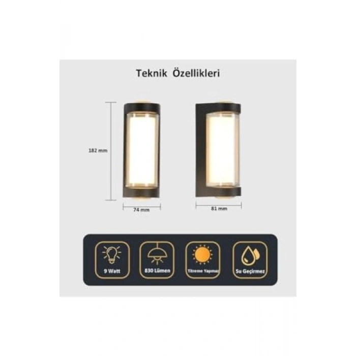 Su Geçirmez Üç Yönlü LED Aplik, 9W 3200K Gün Işığı