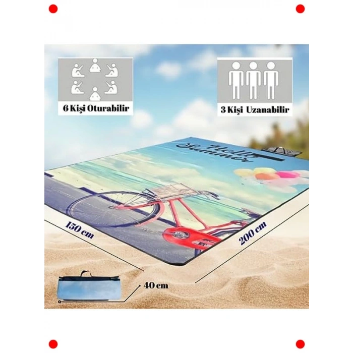 Su/Kum Geçirmez Çok Amaçlı Plaj & Piknik Örtüsü Çantalı