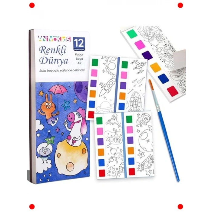 Sulu Boya Boyama Kitabı ve Fırça Seti - 12 Sayfa