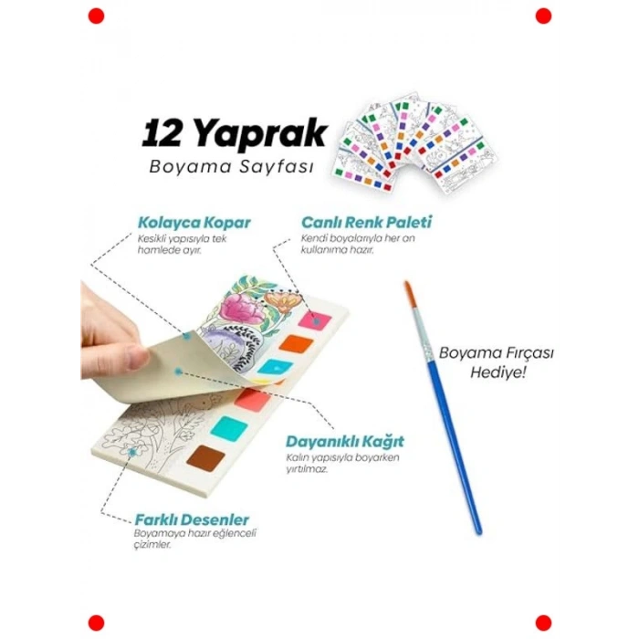 Sulu Boya Boyama Kitabı ve Fırça Seti - 12 Sayfa