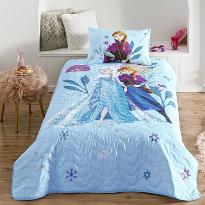 TAÇ Disney Frozen Flower Power CPP Stant Pamuk-Polyester Nevresim Takımı, Mavi, Tek Kişilik