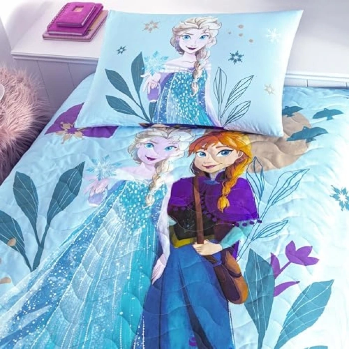 TAÇ Disney Frozen Flower Power CPP Stant Pamuk-Polyester Nevresim Takımı, Mavi, Tek Kişilik
