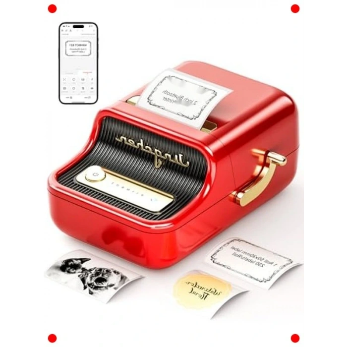 Taşınabilir Bluetooth Etiket Yazıcısı - Kırmızı