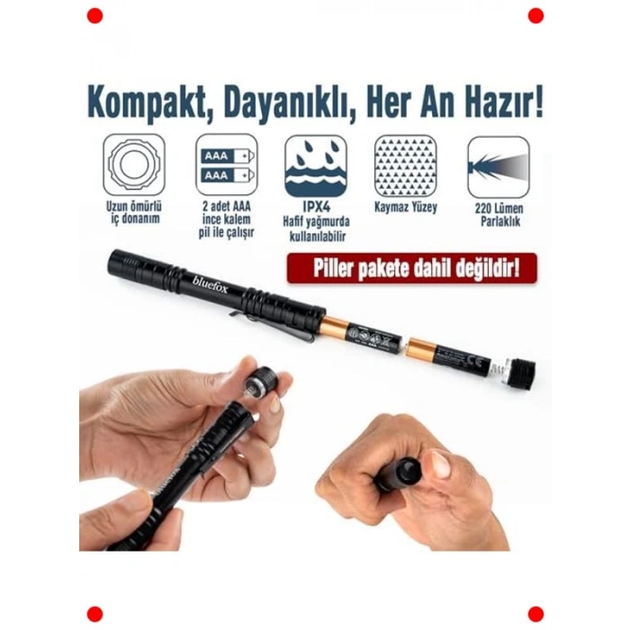 Taşınabilir Klipsli Su Geçirmez LED El Feneri