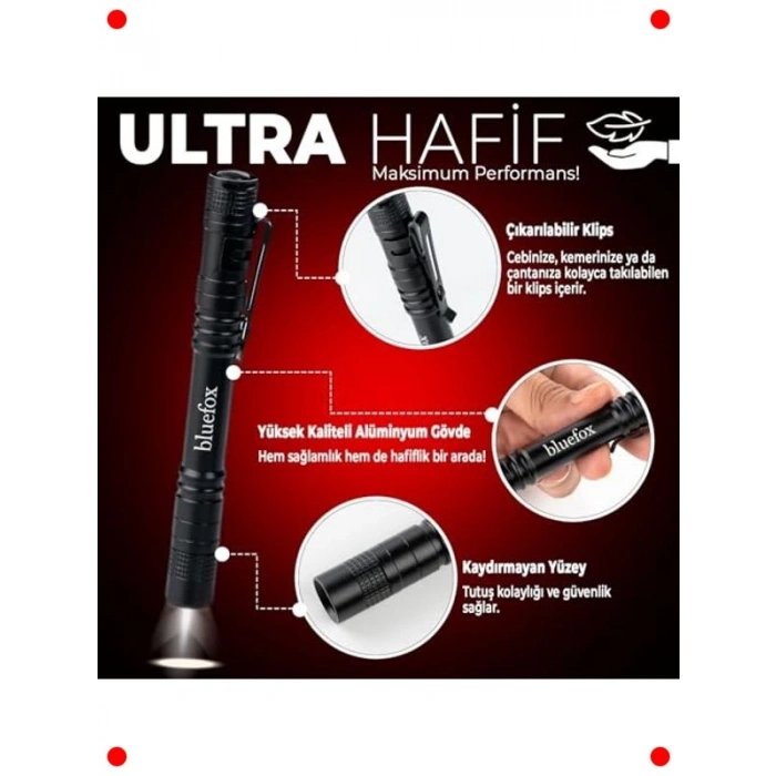 Taşınabilir LED Kalem Feneri, 220 Lümen, Su Geçirmez