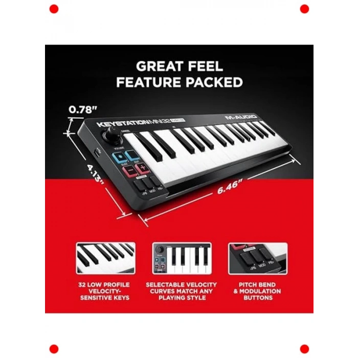 Taşınabilir USB MIDI Klavye Kontrolcü (32 Tuşlu)