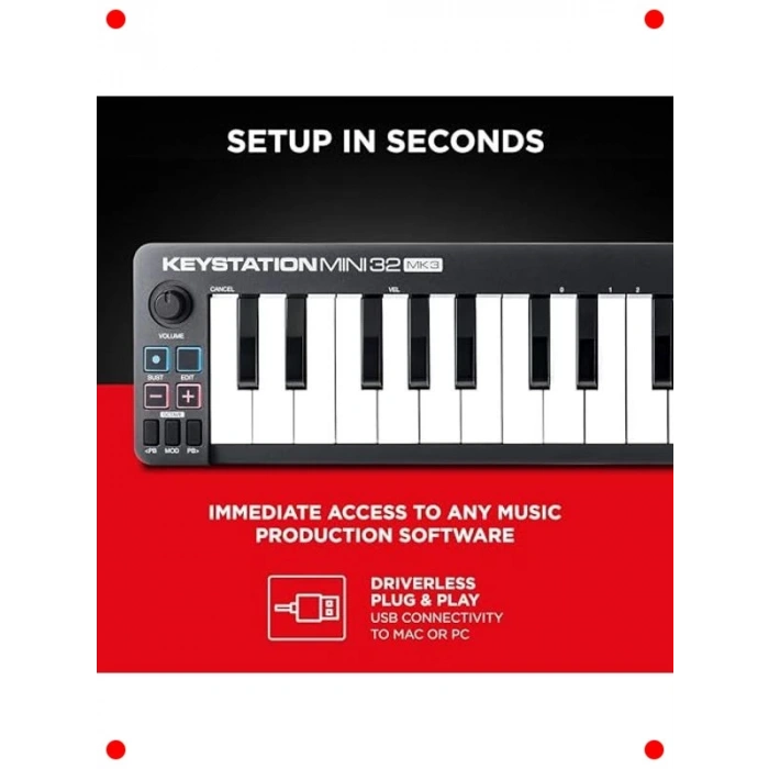 Taşınabilir USB MIDI Klavye Kontrolcü (32 Tuşlu)