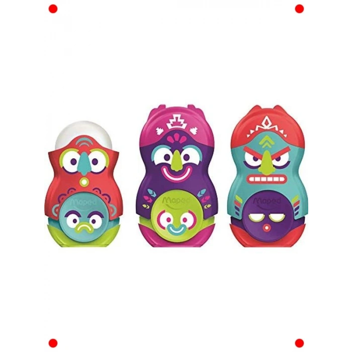 Tek Delikli Kalemtıraş ve Silgi Seti - Canlı Renk