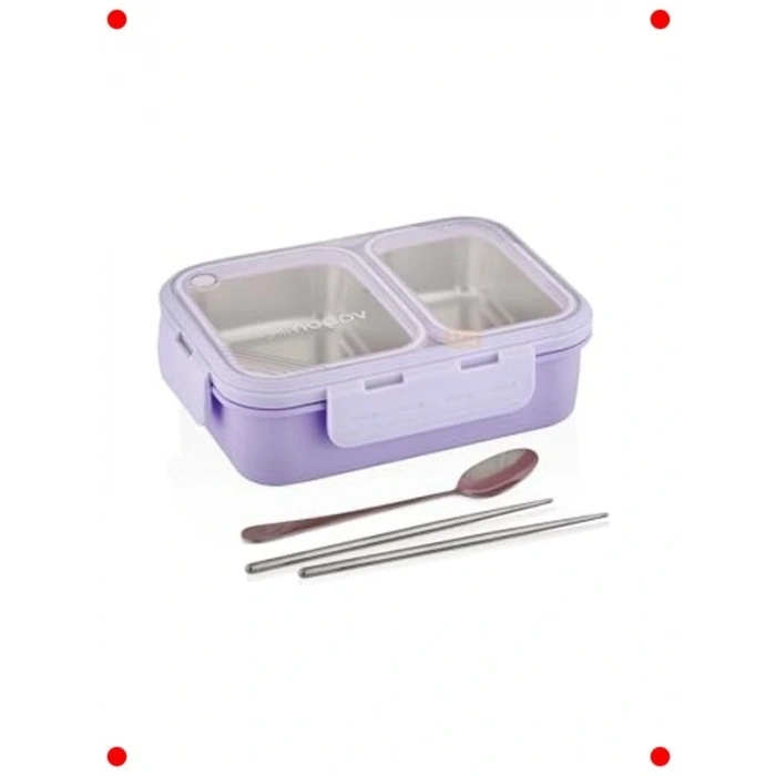 Tek Katlı 2 Bölmeli Çelik Yemek Kutusu 700ml