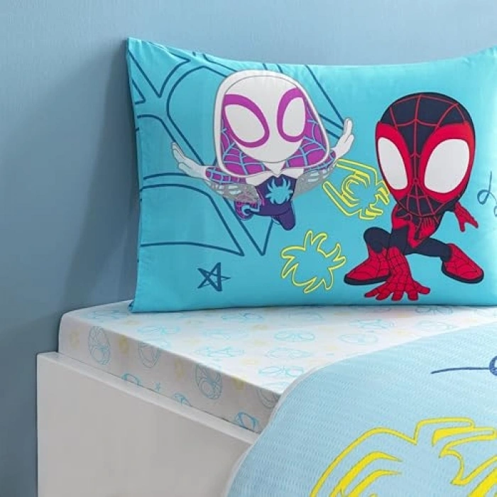 Tek Kişilik Pamuk Nevresim Takımı, Mavi, Spidey Temalı