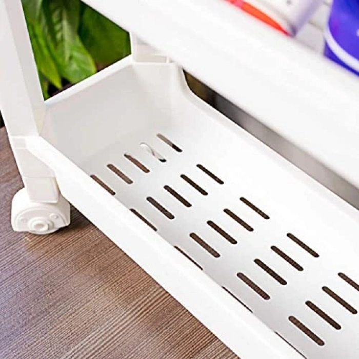 Tekerlekli 3 Katlı Organizer Raf, Beyaz Renk