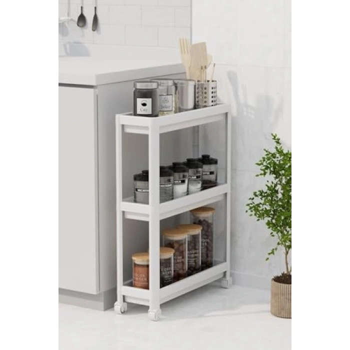 Tekerlekli 3 Katlı Raf Ünitesi, Mutfak ve Banyo İçin Organizer