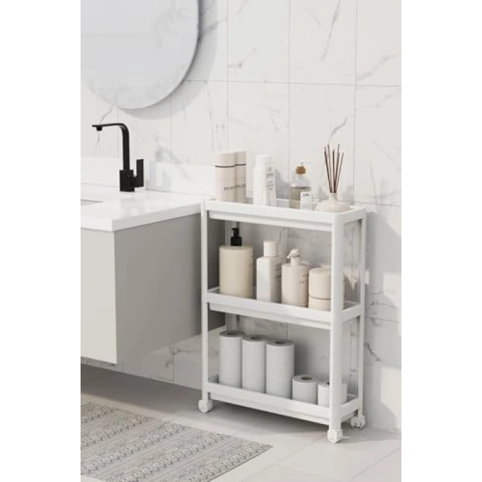 Tekerlekli 3 Katlı Raf Ünitesi, Mutfak ve Banyo İçin Organizer