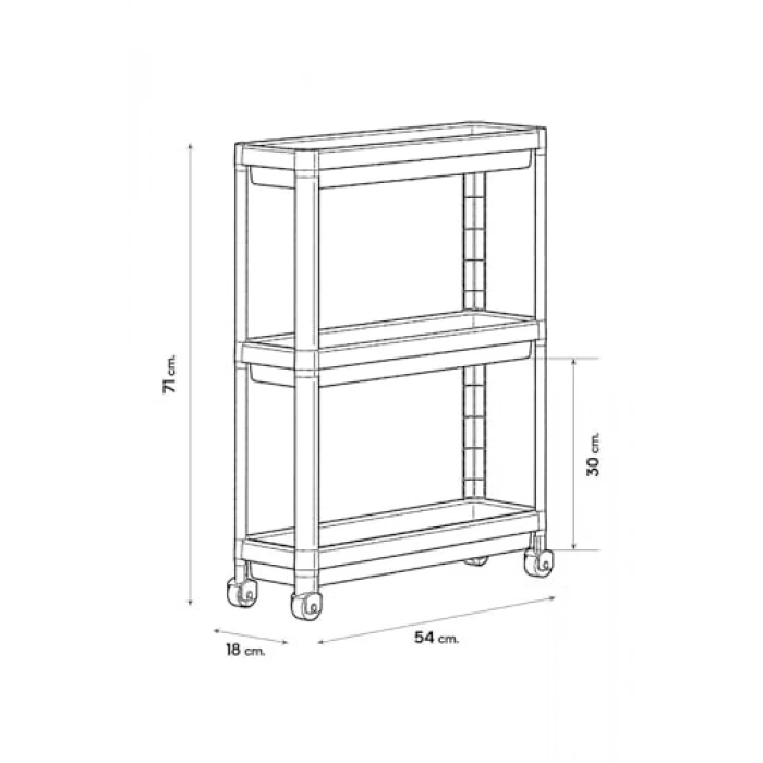 Tekerlekli 3 Katlı Raf Ünitesi, Mutfak ve Banyo İçin Organizer
