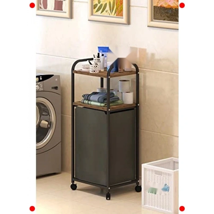 Tekerlekli Çamaşır Sepeti & 2 Raflı Banyo Dolabı