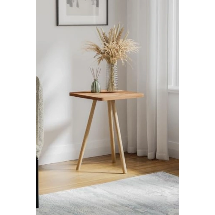 Tekli Ahşap Ayaklı Kare Zigon Sehpa, Modern Tasarım