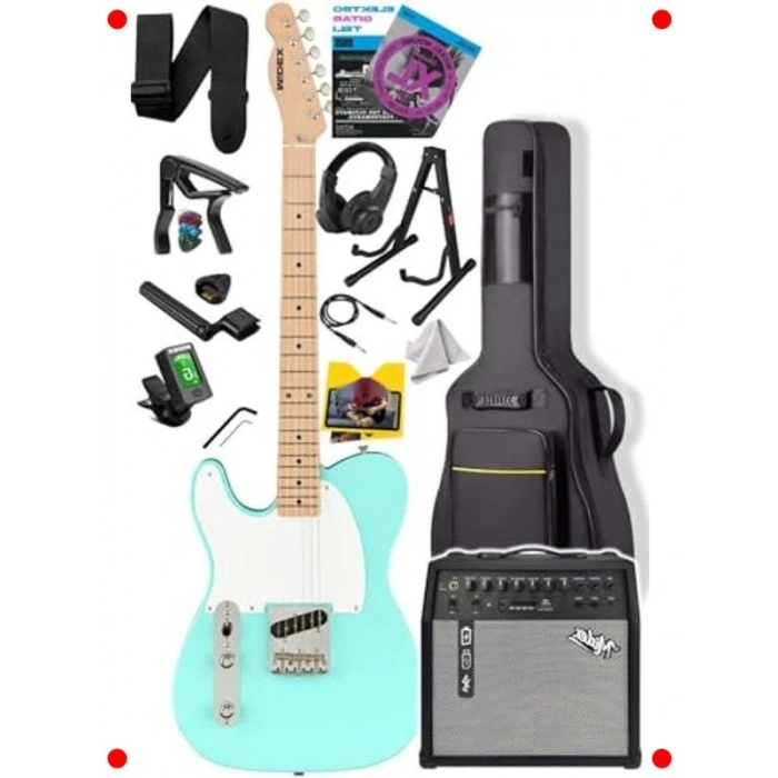 Tele Kasa Elektro Gitar Seti - Akçaağaç Klavye, 50W Amfi