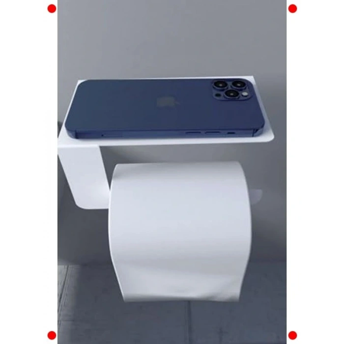 Telefon Raflı Metal Tuvalet Kağıtlığı Beyaz