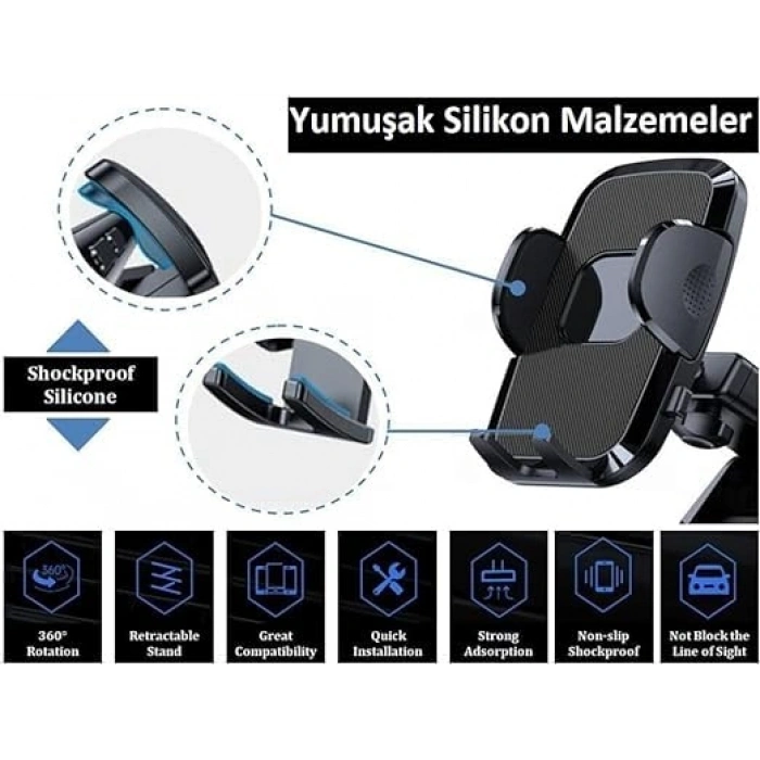 Teleskobik Araç İçi Telefon Tutucu, 360° Dönebilir Özellik