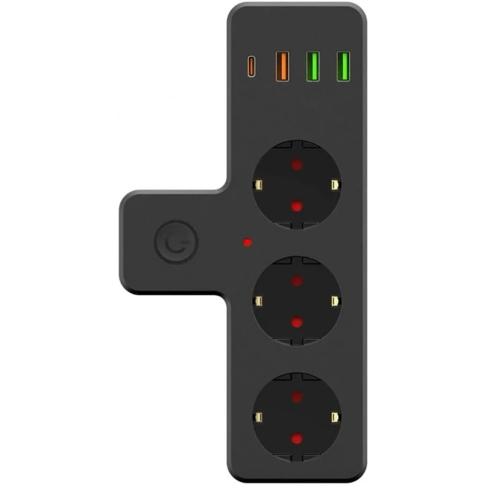 Termal Akım Korumalı 3lü Duvar Priz, USB ve Type-C Girişi