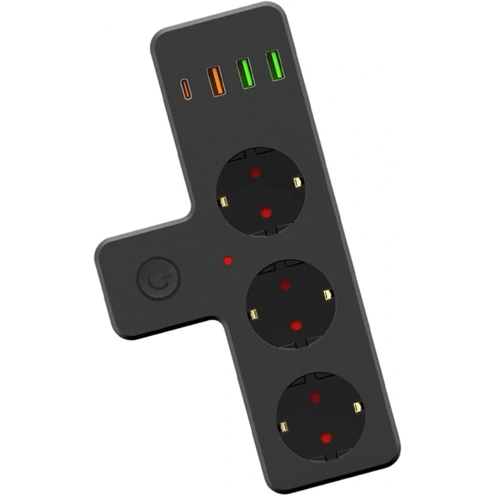 Termal Akım Korumalı 3lü Duvar Priz, USB ve Type-C Girişi
