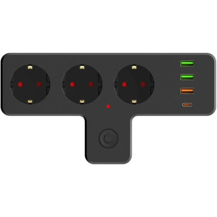 Termal Akım Korumalı 3lü Duvar Priz, USB ve Type-C Girişi