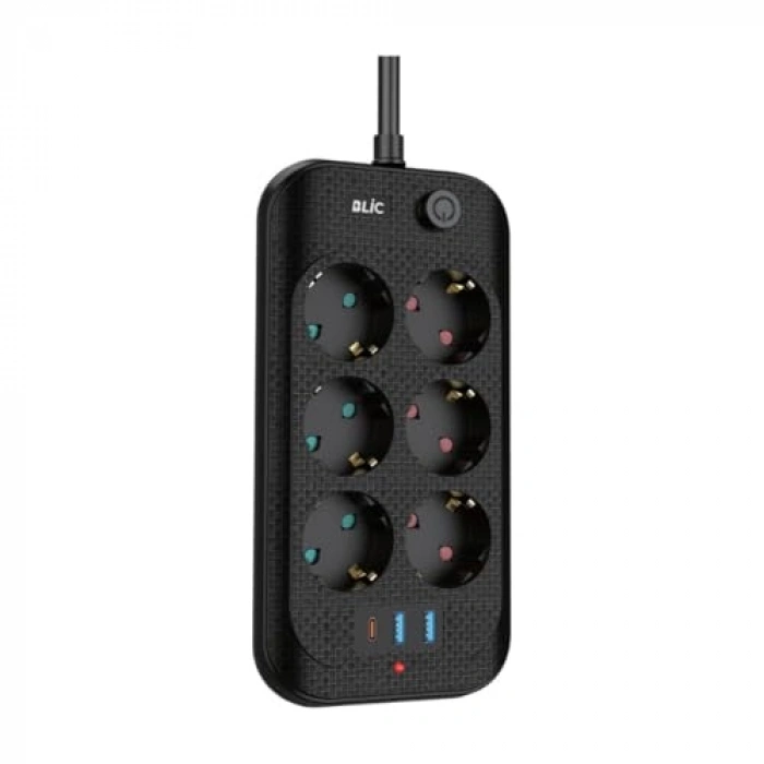 Termal Akım Korumalı 6lı Priz, 2x USB ve 1x Type-C Girişi
