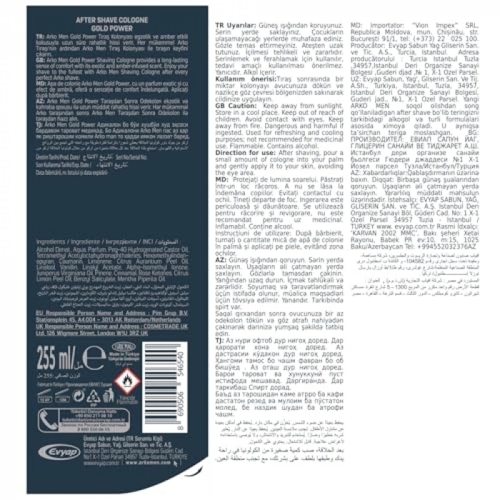 Tıraş Sonrası Kolonya, Gold Power, 255 ml