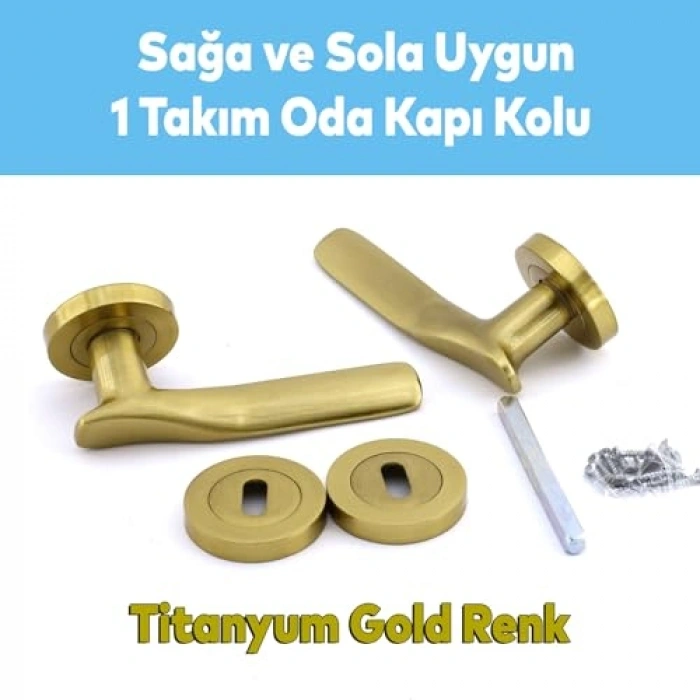 Titanyum Gold Oda Kapı Kolu Daire Rozetli Sürgülü Kulplar