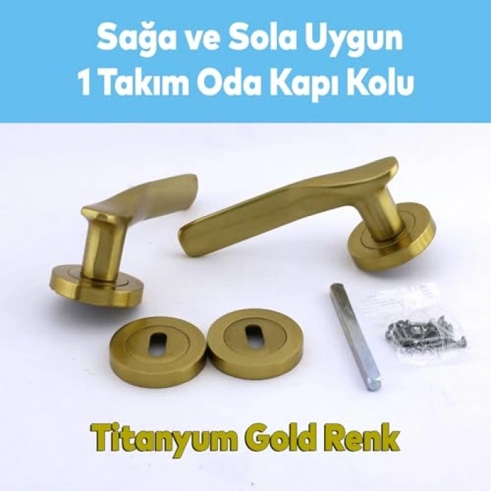 Titanyum Gold Oda Kapı Kolu Daire Rozetli Sürgülü Kulplar