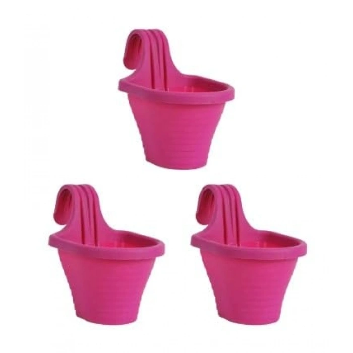 Tom1 Askılı Balkon Saksı Seti, 20 Cm, 3 Litre 3 Adet Fuşya
