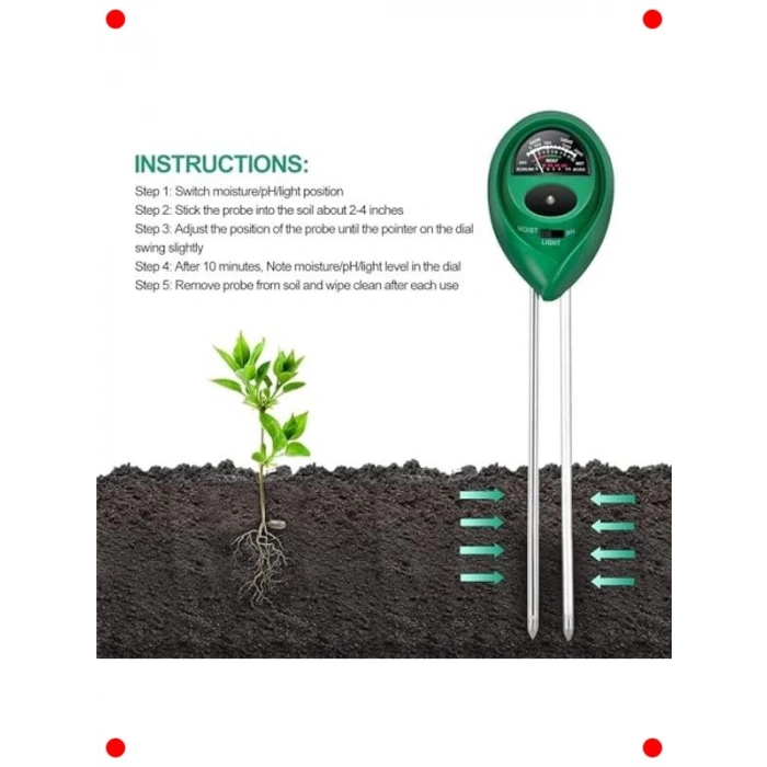 Toprak Nem, pH ve Işık Ölçer 3ü 1 Arada