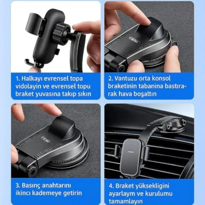 Torpido Üstü Vakumlu Telefon Tutucu 360° Ayarlanabilir