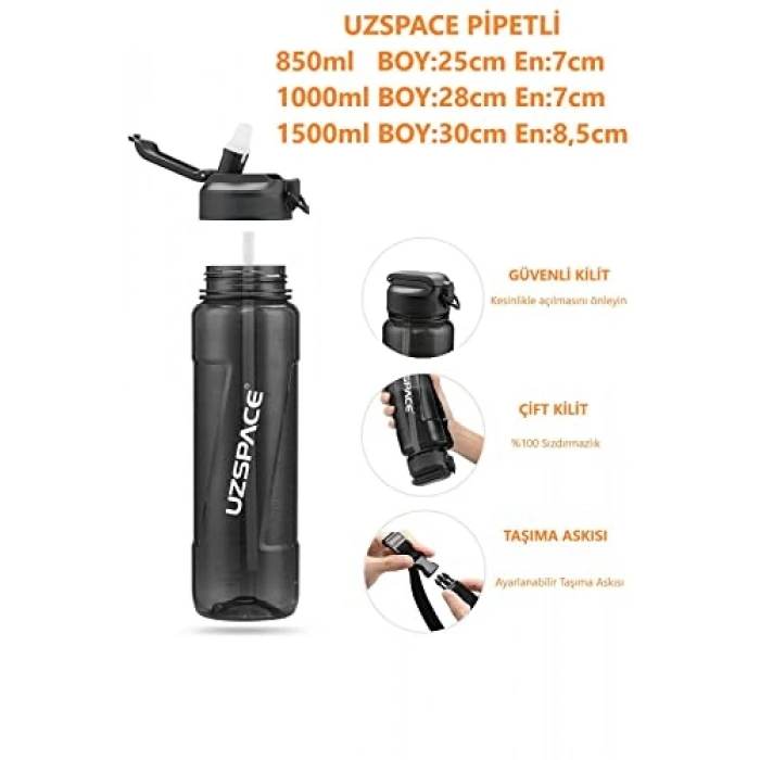 Tritan Malzemeden Üretilen 1500 ml Siyah Su Matarası